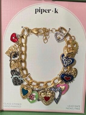 Piper K Gold Tone Heart Charms Bracelet